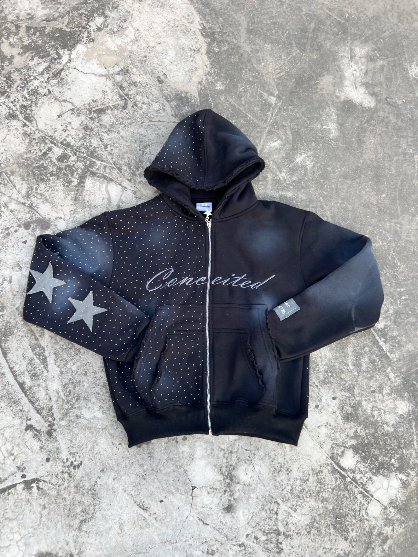 Conceited — Black Rhinestone Hoodie — Fateh Wear custom apparel manufacturing