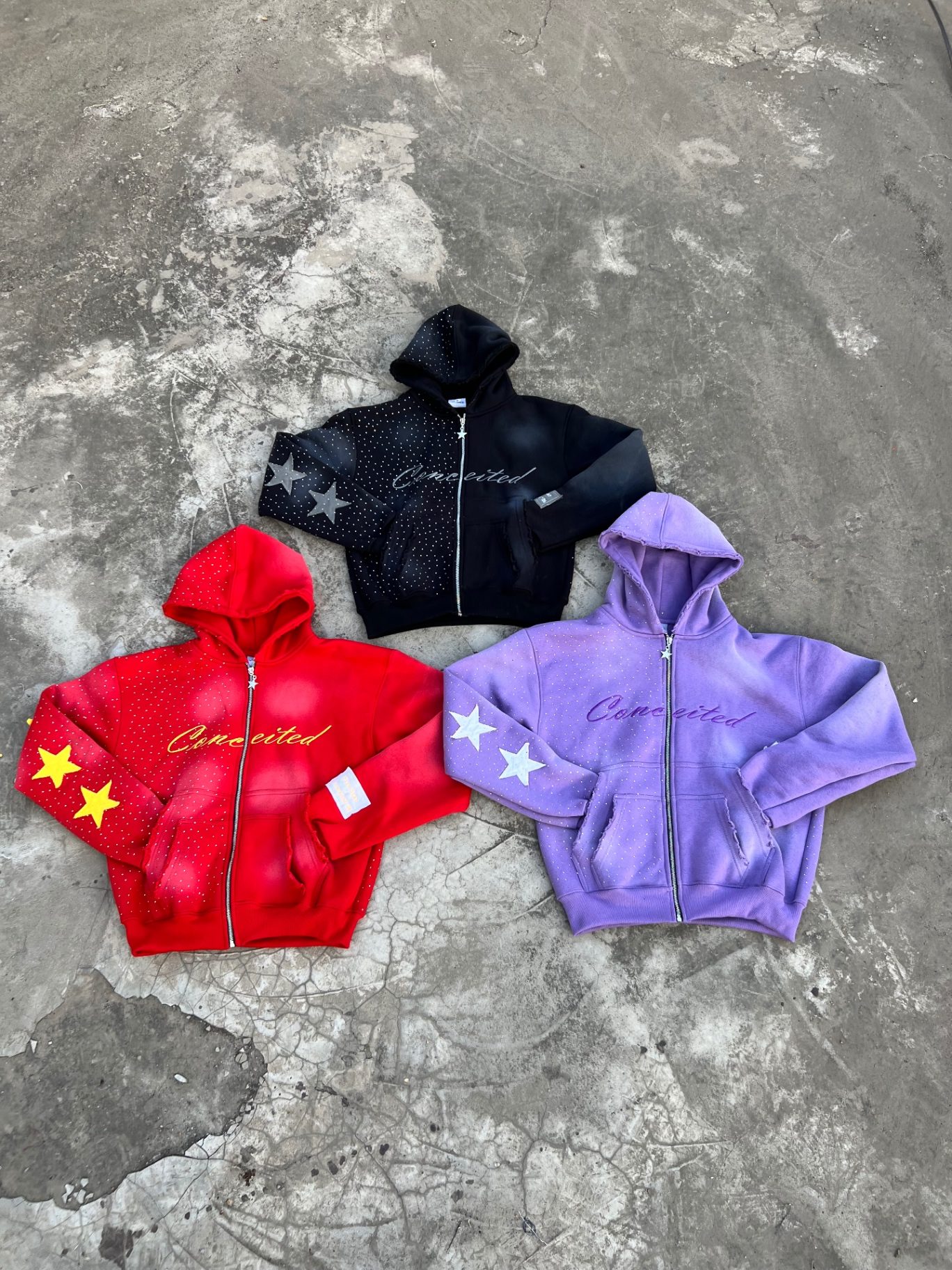 Conceited — Rhinestone Zip Hoodies — Fateh Wear custom apparel manufacturing