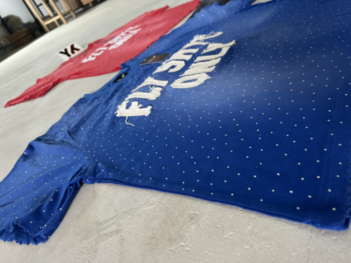 Fly Shyt Only — Blue Rhinestone Tee — Fateh Wear custom apparel manufacturing